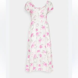 Hollister White and Pink Floral Midi Dress